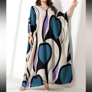 CELEBRATE BLUE DROP MIX BOHO S-2X LOUNGE COVERUP ROBE GOWN RESORT DRESS KAFTAN